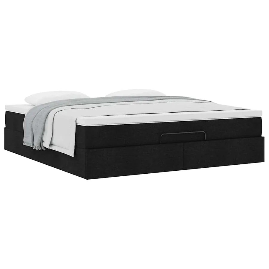 Cadre de lit ottoman avec matelas noir 180x200 cm tissu - 5