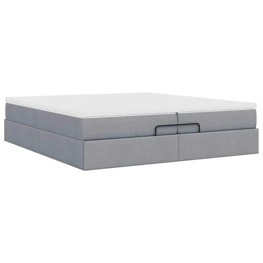 Cadre de lit ottoman et matelas gris clair 200x200cm tissu - 10