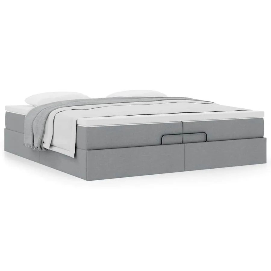 Cadre de lit ottoman et matelas gris clair 200x200cm tissu - 4