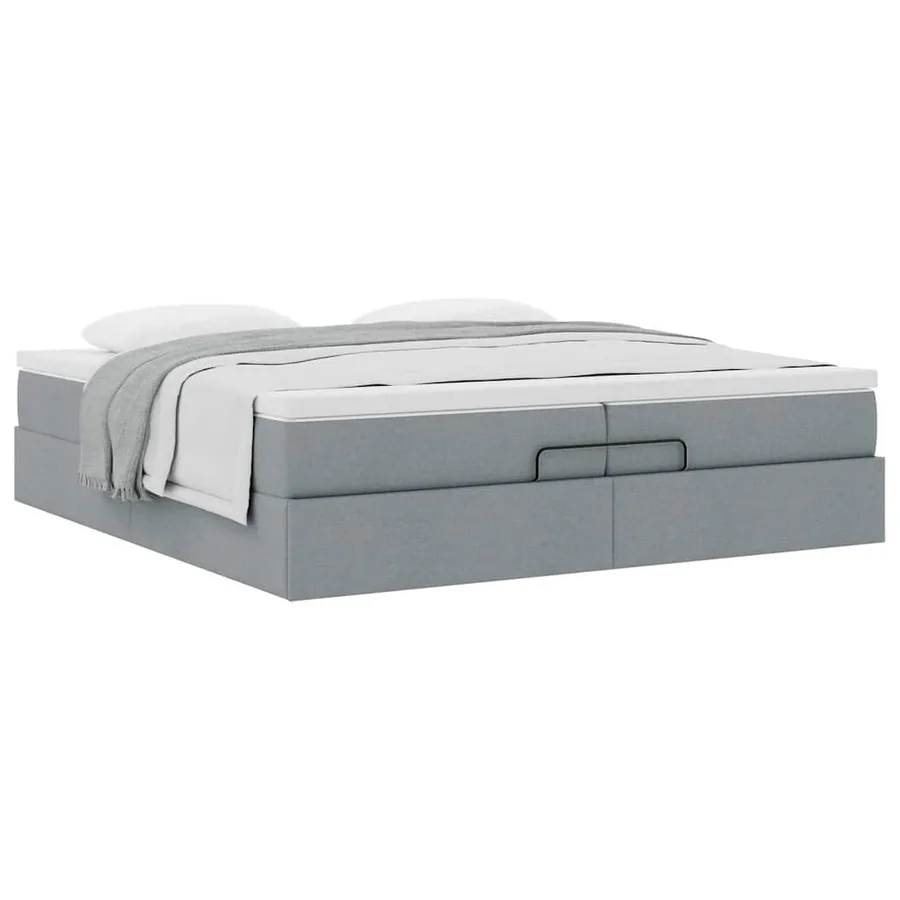 Cadre de lit ottoman et matelas gris clair 200x200cm tissu - 5