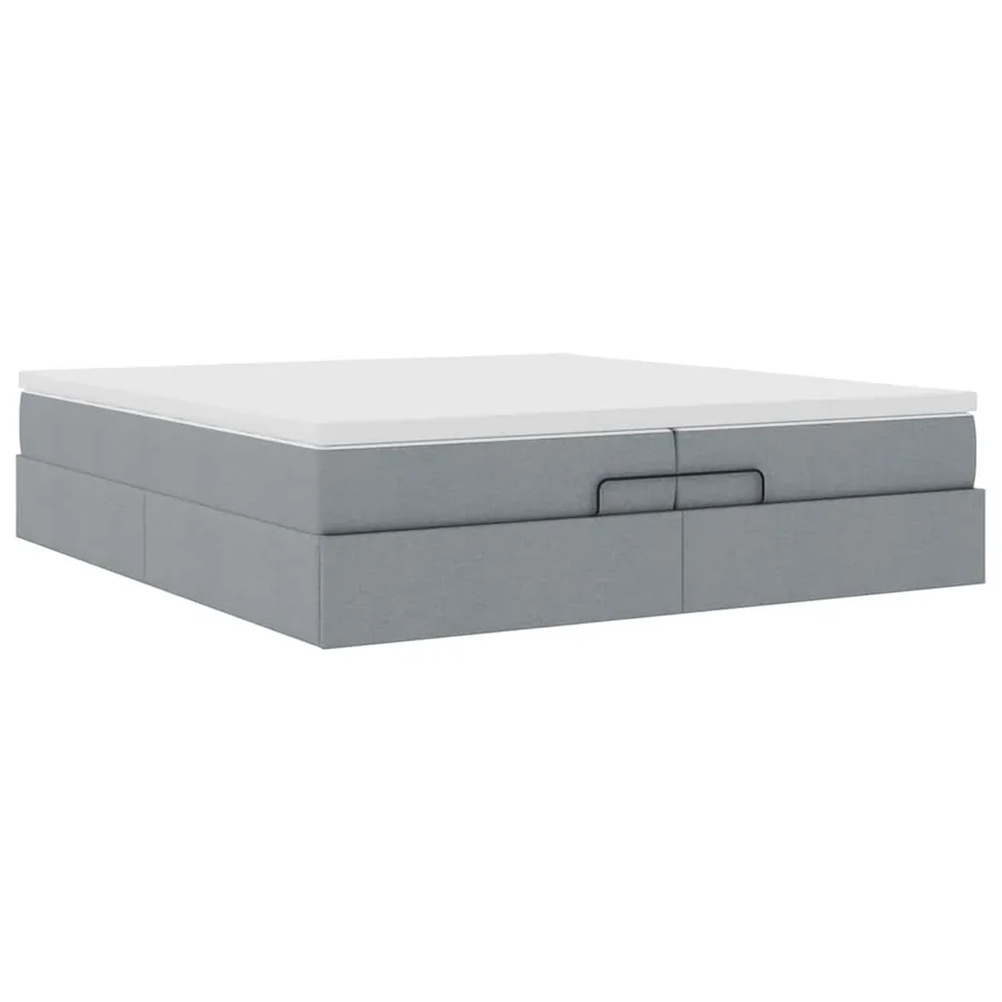 Cadre de lit ottoman et matelas gris clair 200x200cm tissu - 6