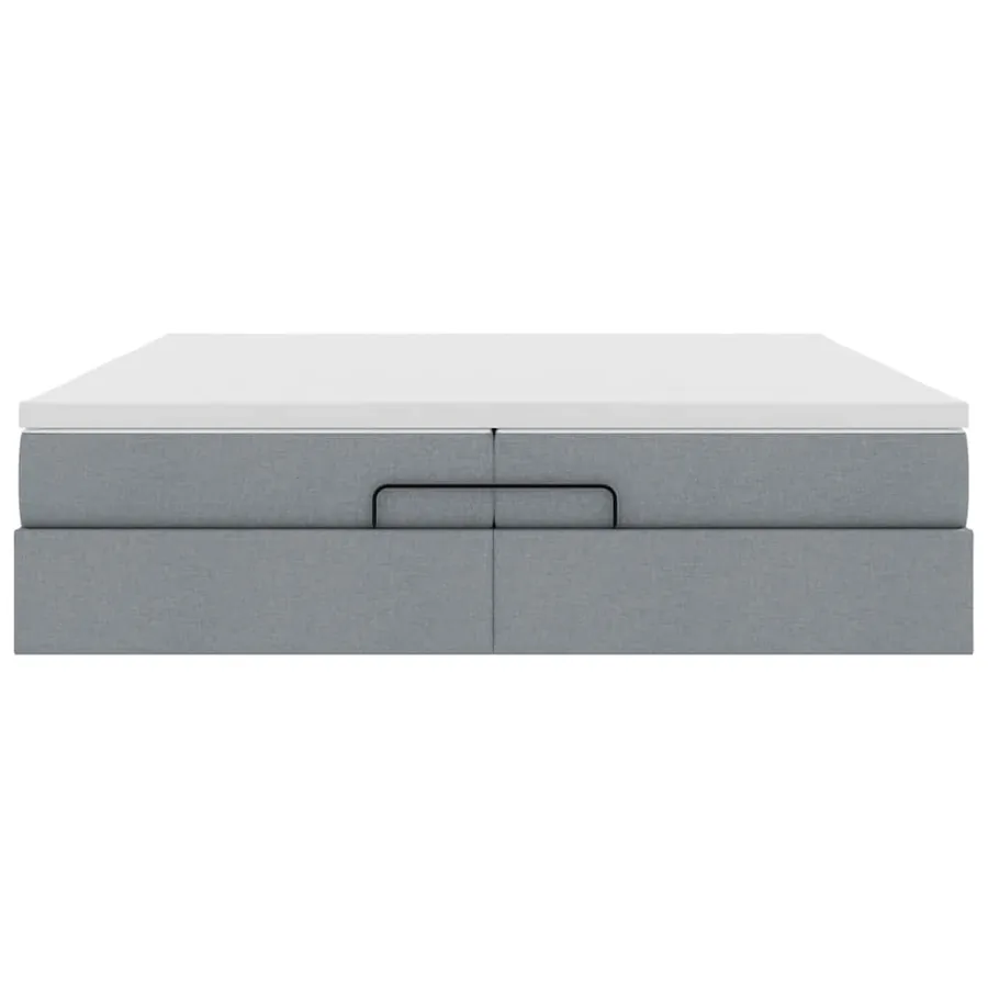 Cadre de lit ottoman et matelas gris clair 200x200cm tissu - 7