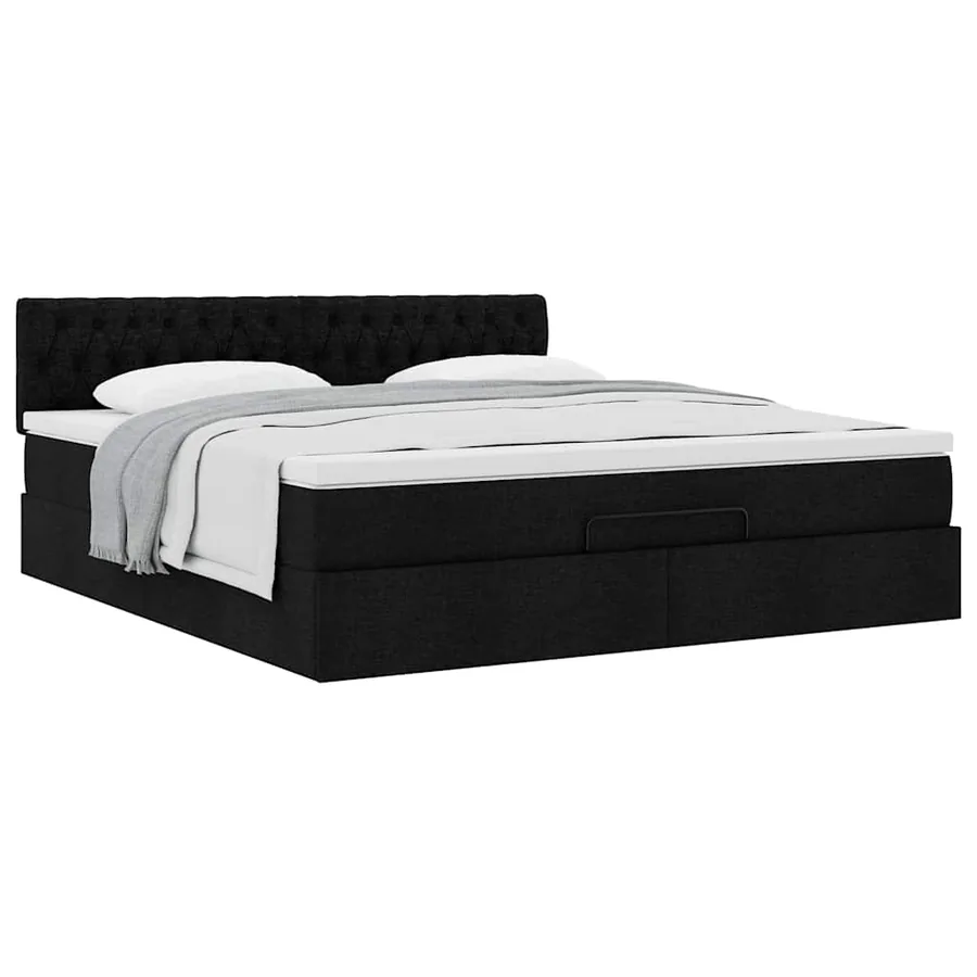Cadre de lit ottoman avec matelas noir 180x200 cm tissu - 5