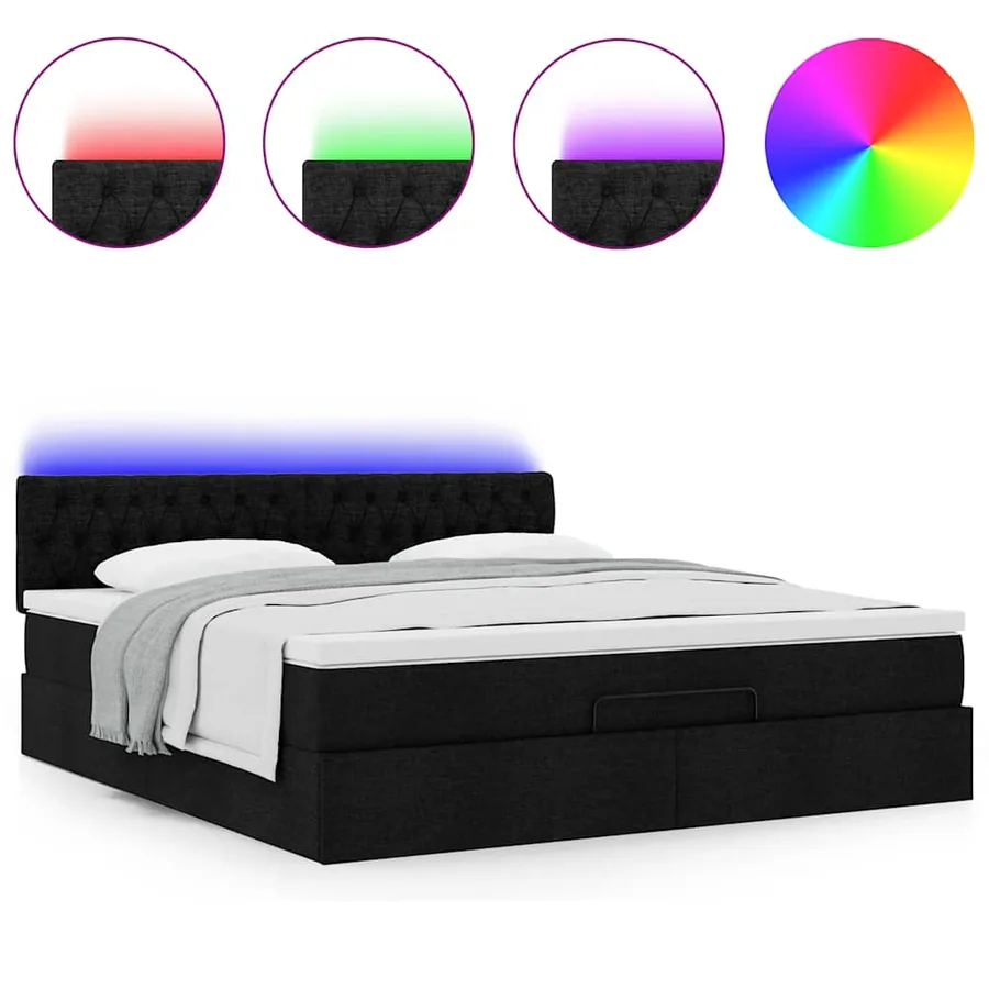 Lit ottoman avec matelas et LED Noir 180x200cm tissu - 4