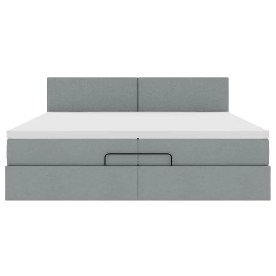 Cadre de lit ottoman et matelas gris clair 200x200cm tissu - 8