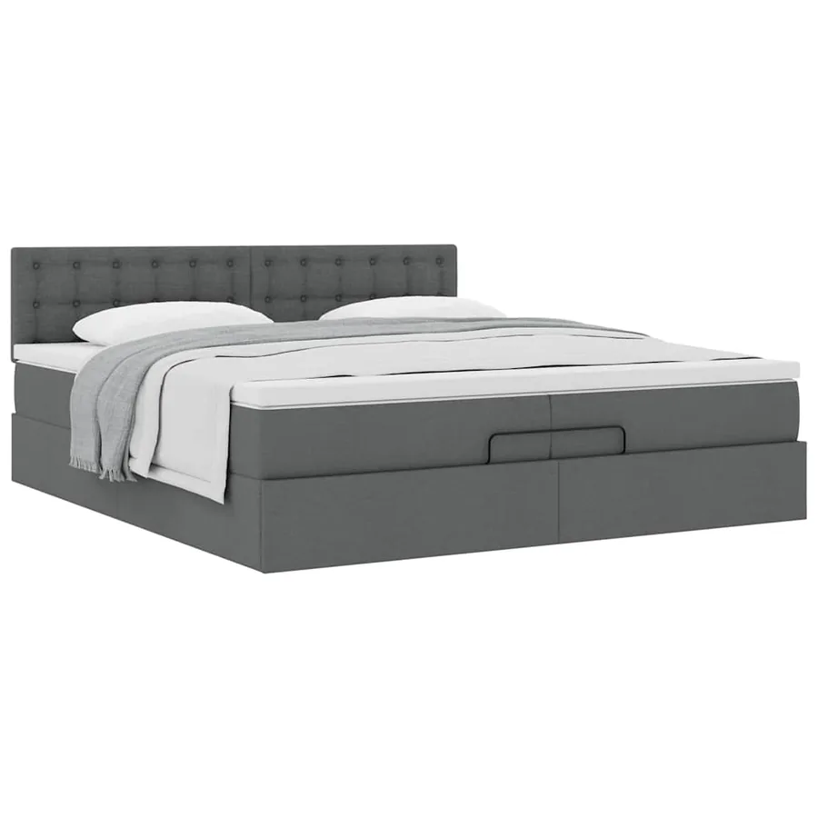 Cadre de lit ottoman avec matelas gris foncé 200x200 cm tissu - 4
