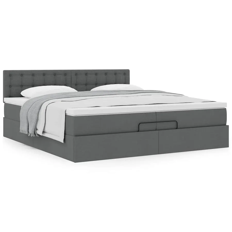 Cadre de lit ottoman avec matelas gris foncé 200x200 cm tissu - 5