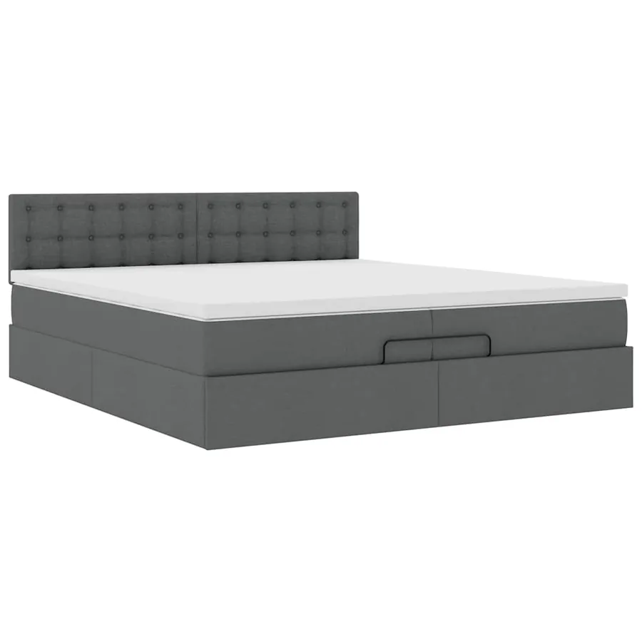 Cadre de lit ottoman avec matelas gris foncé 200x200 cm tissu - 6