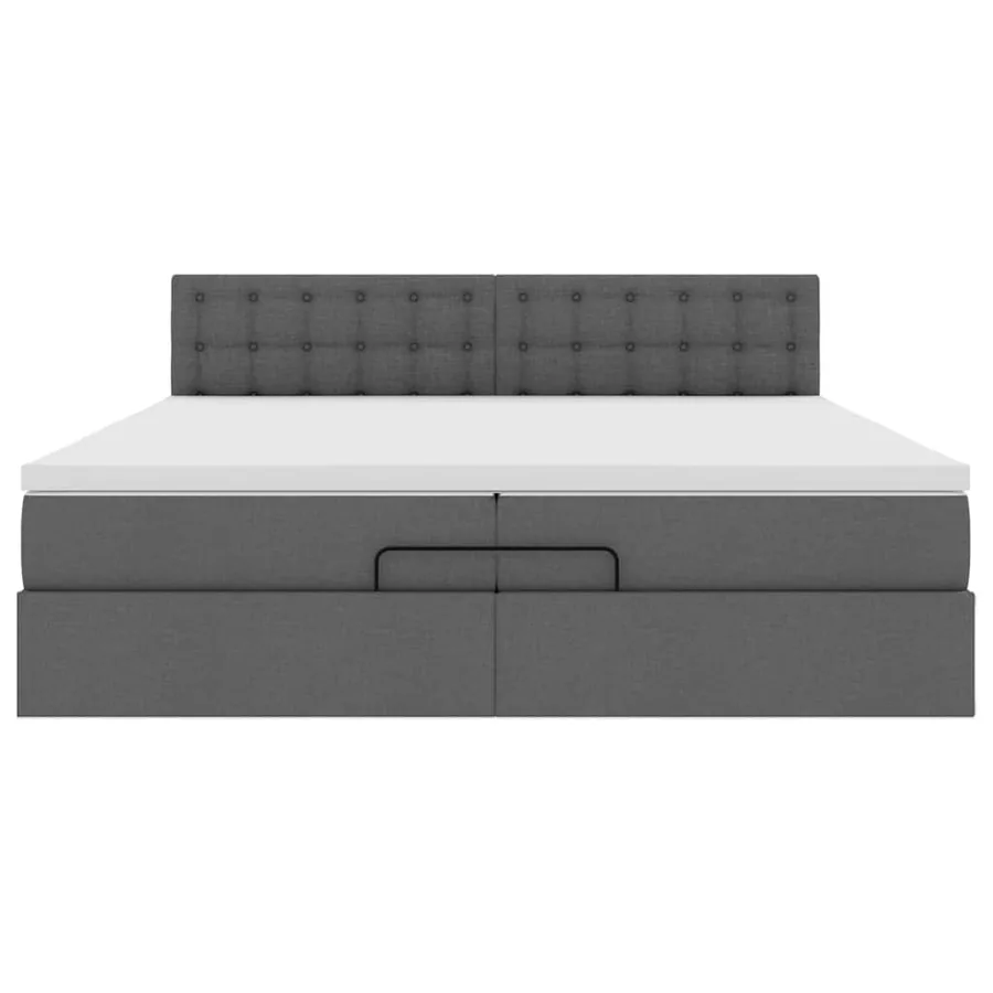 Cadre de lit ottoman avec matelas gris foncé 200x200 cm tissu - 7