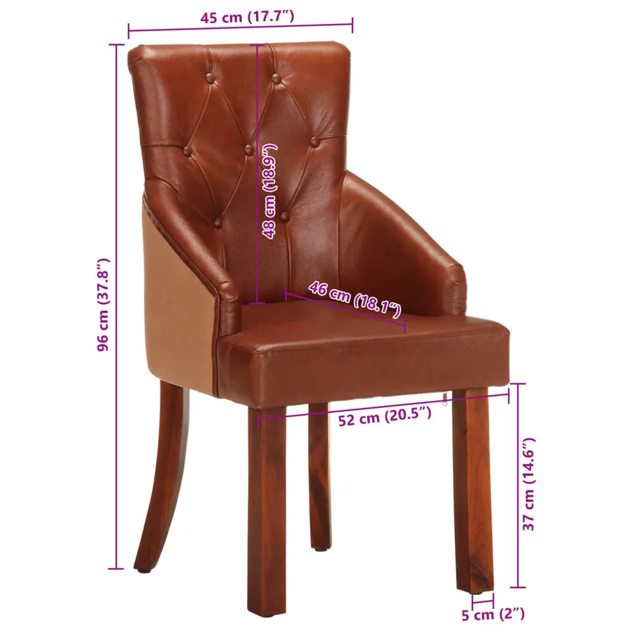 Chaises à manger lot de 2 marron cuir de chèvre véritable - 10