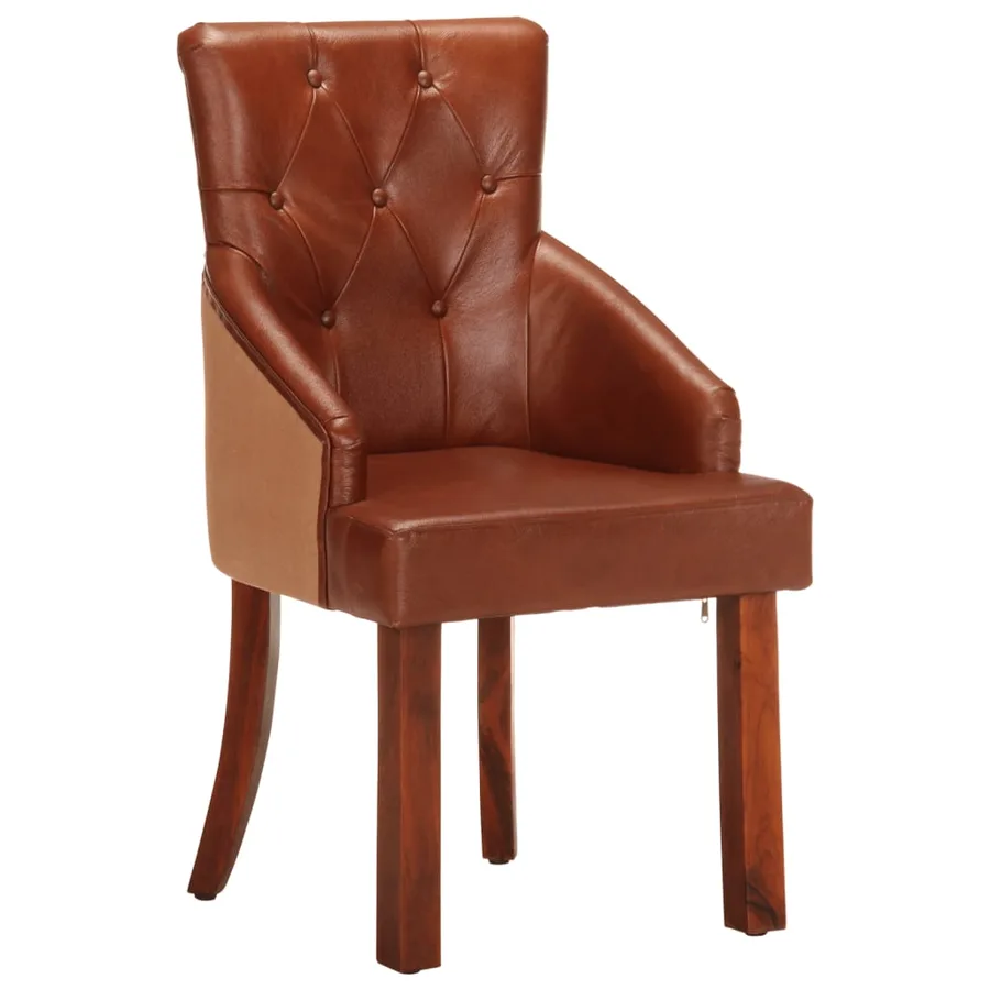 Chaises à manger lot de 2 marron cuir de chèvre véritable - 2