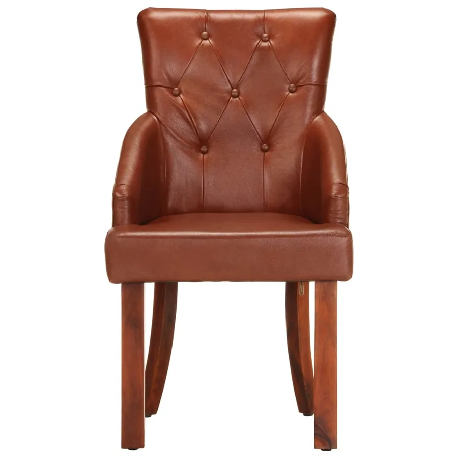 Chaises à manger lot de 2 marron cuir de chèvre véritable - 3