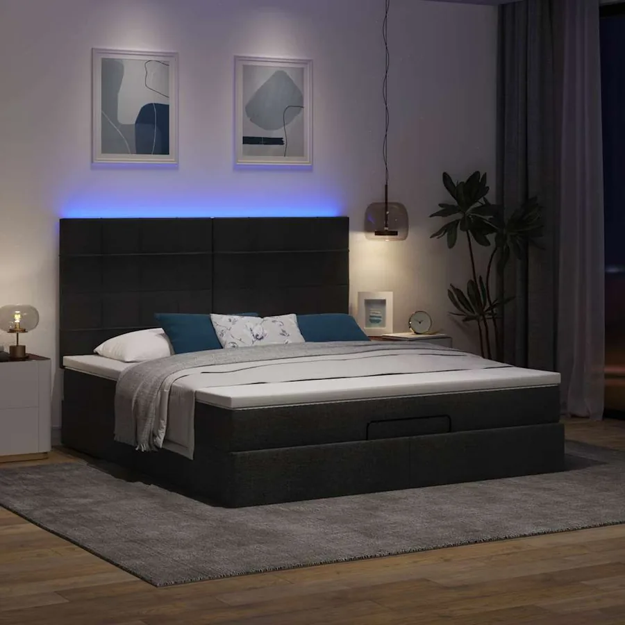 Cadre de lit ottoman avec matelas noir 180x200 cm tissu - 3