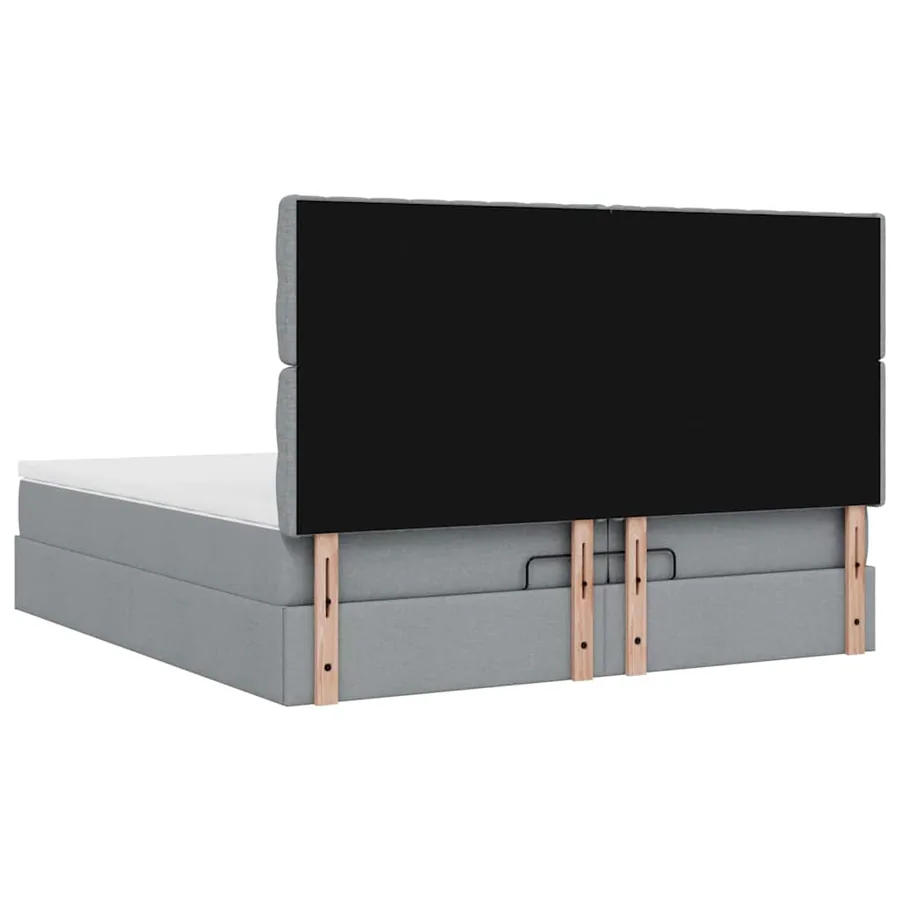 Cadre de lit ottoman et matelas gris clair 200x200cm tissu - 12