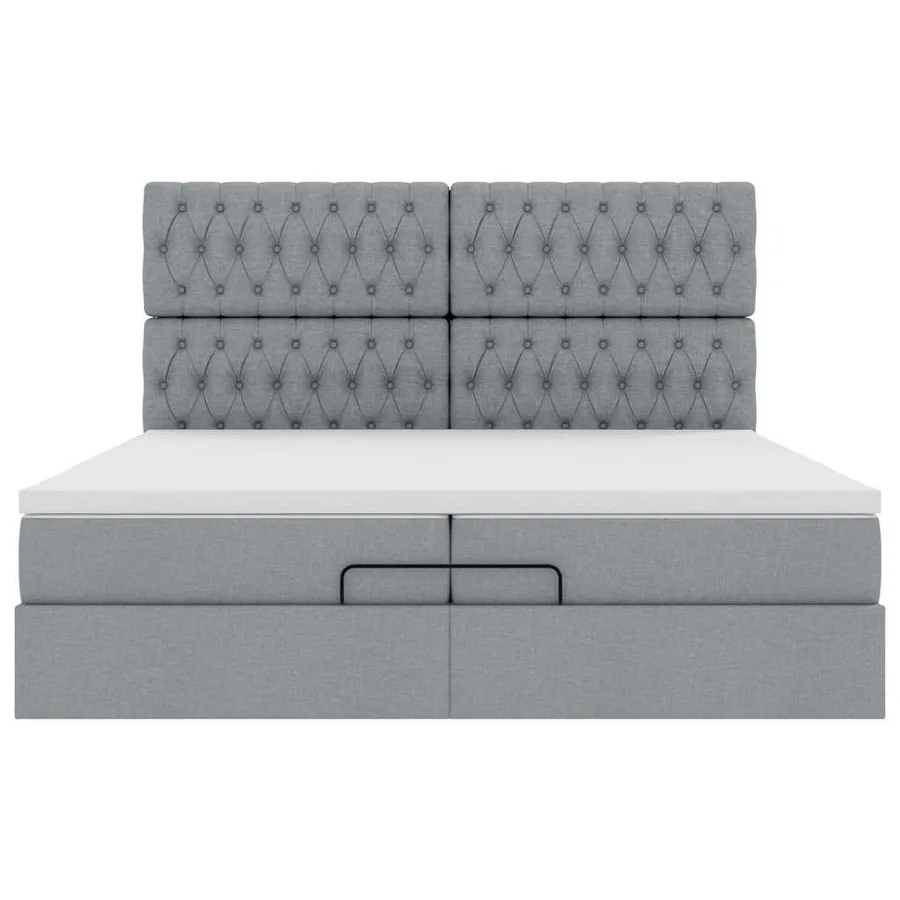 Cadre de lit ottoman et matelas gris clair 200x200cm tissu - 8
