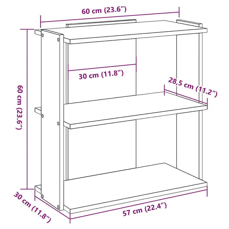 Bibliothèque à 3 niveaux blanc 60x30x60 cm bois d'ingénierie - 9