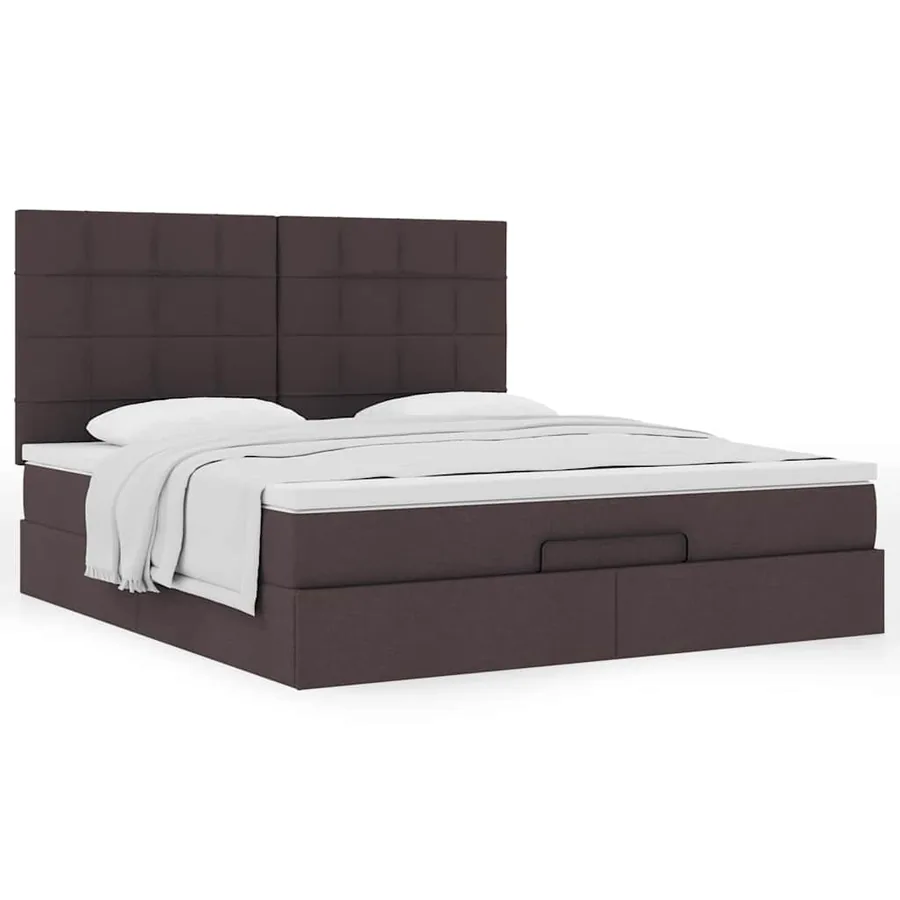 Cadre de lit ottoman avec matelas marron foncé 180x200 cm tissu - 4