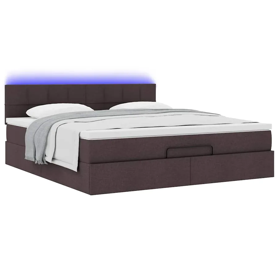 Lit ottoman avec matelas et LED Marron foncé 180x200 cm tissu - 6