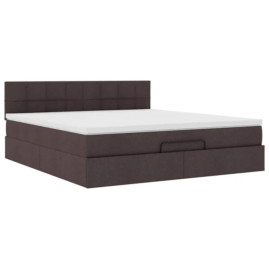 Lit ottoman avec matelas et LED Marron foncé 180x200 cm tissu - 7