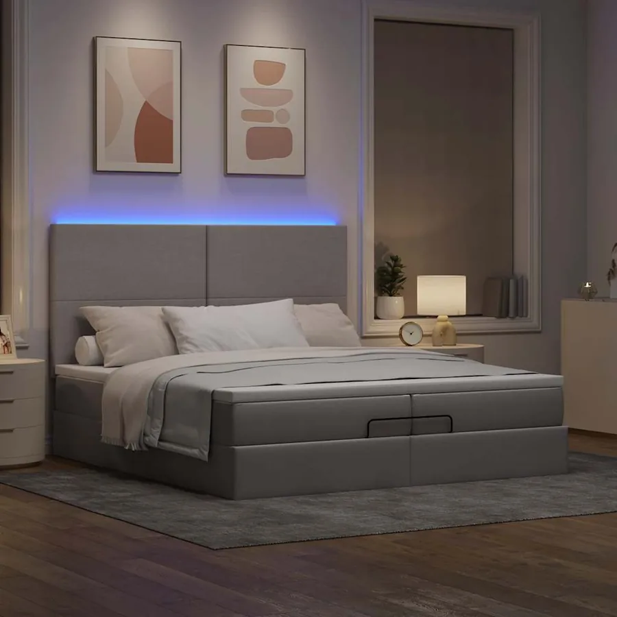 Cadre de lit ottoman avec matelas taupe 200x200cm tissu - 3