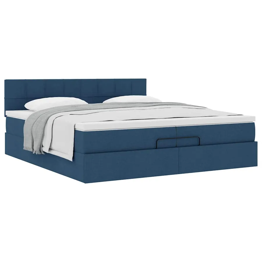 Cadre de lit ottoman avec matelas bleu 200x200 cm tissu - 5