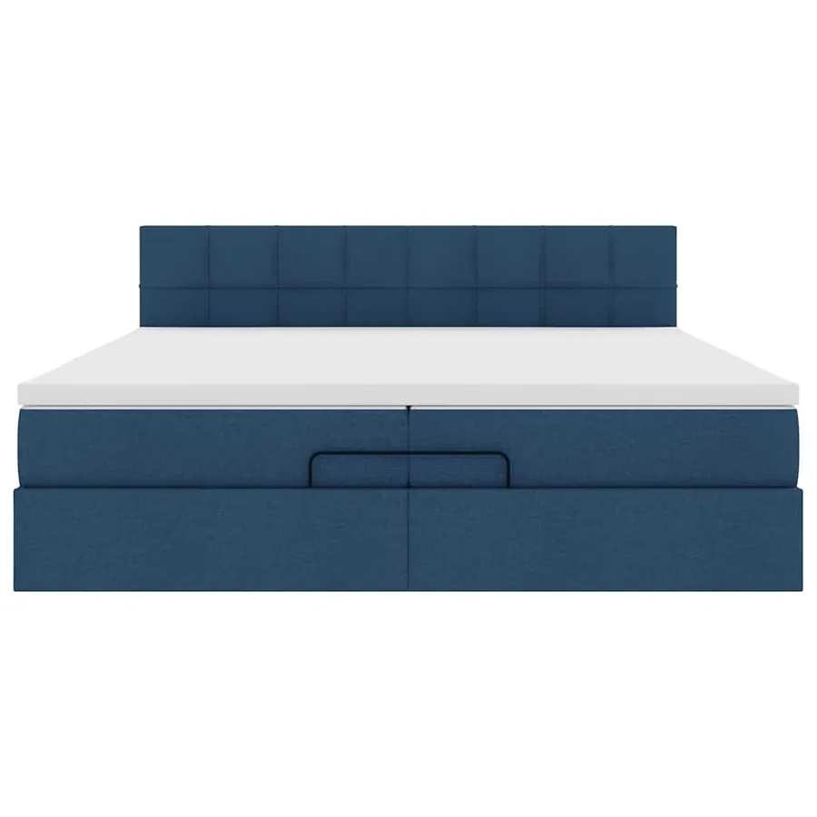 Cadre de lit ottoman avec matelas bleu 200x200 cm tissu - 7