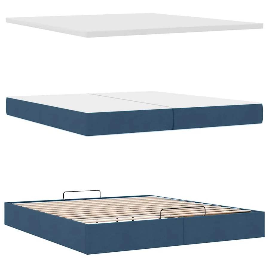 Cadre de lit ottoman avec matelas bleu 200x200 cm tissu - 8