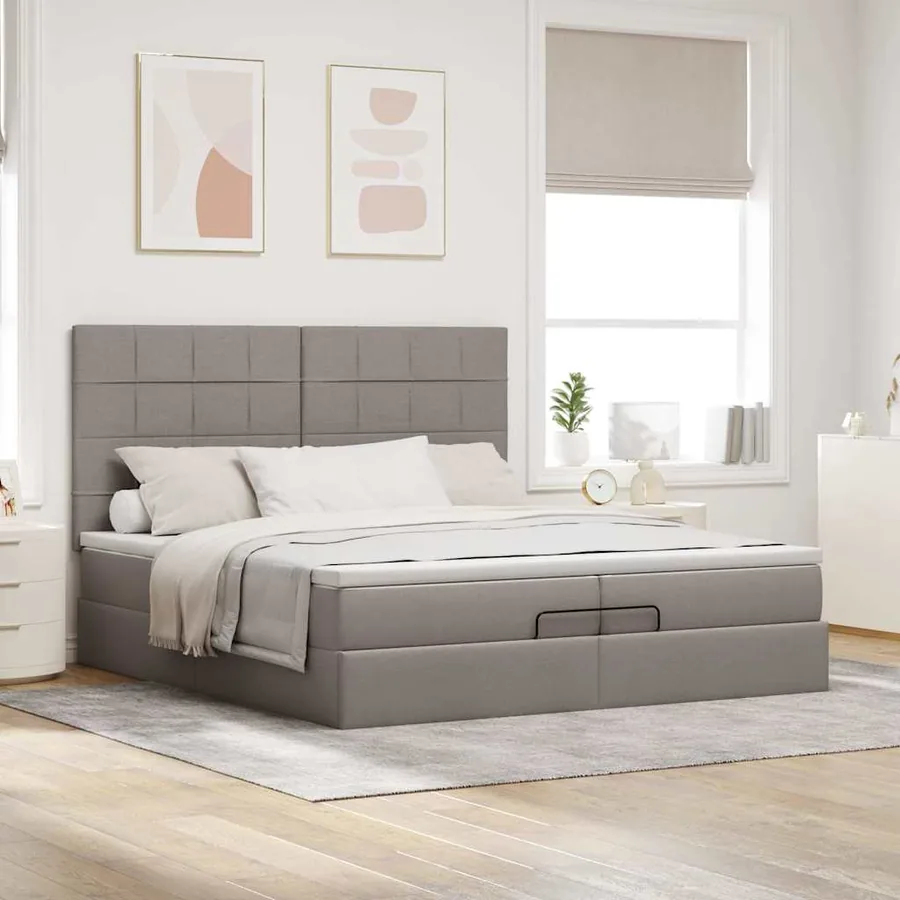 Cadre de lit ottoman avec matelas taupe 200x200cm tissu - 3