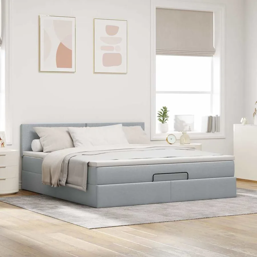 Cadre de lit ottoman et matelas gris clair 180x200 cm tissu - 3