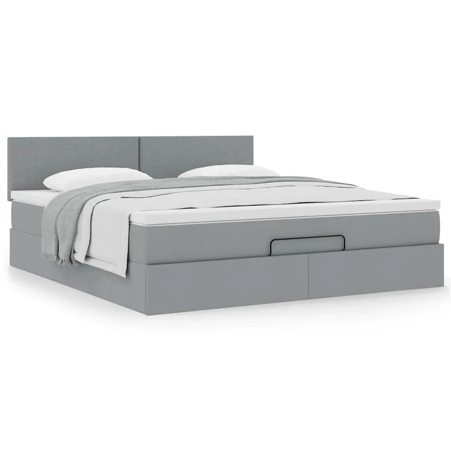 Cadre de lit ottoman et matelas gris clair 180x200 cm tissu - 4