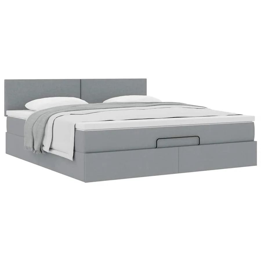 Cadre de lit ottoman et matelas gris clair 180x200 cm tissu - 5