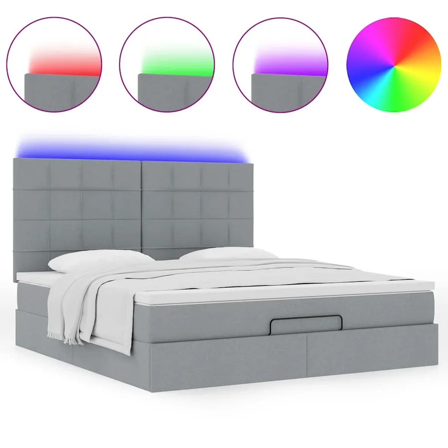 Cadre de lit ottoman et matelas gris clair 180x200 cm tissu - 5