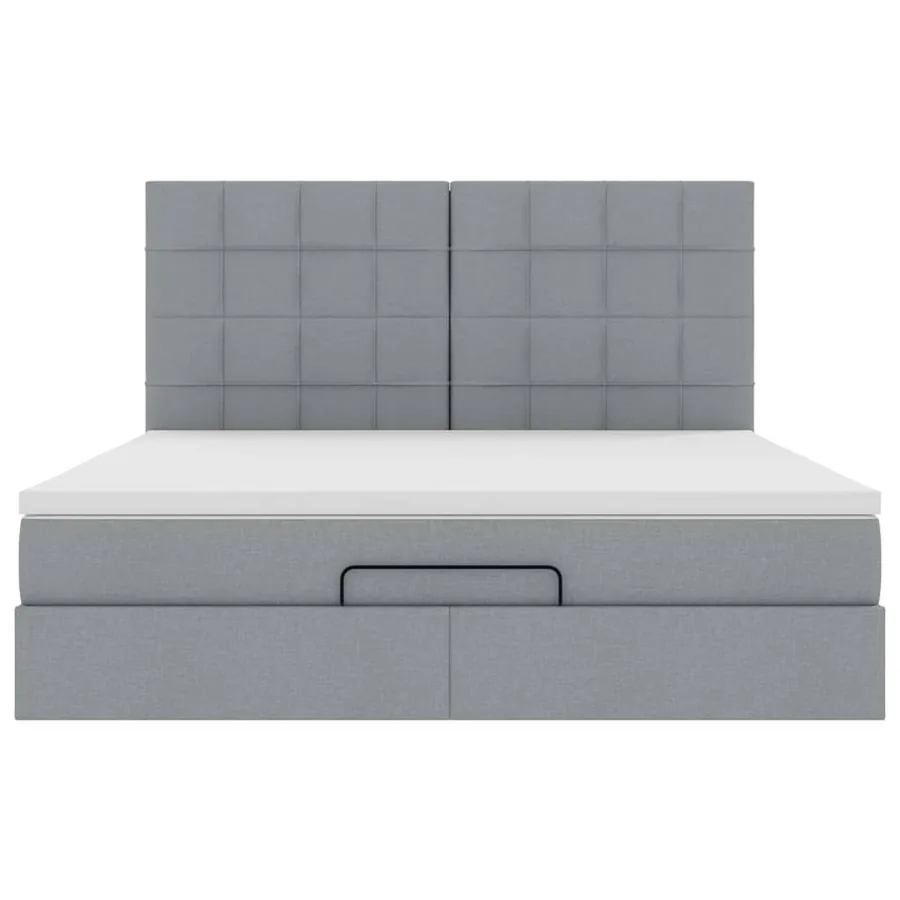 Cadre de lit ottoman et matelas gris clair 180x200 cm tissu - 8