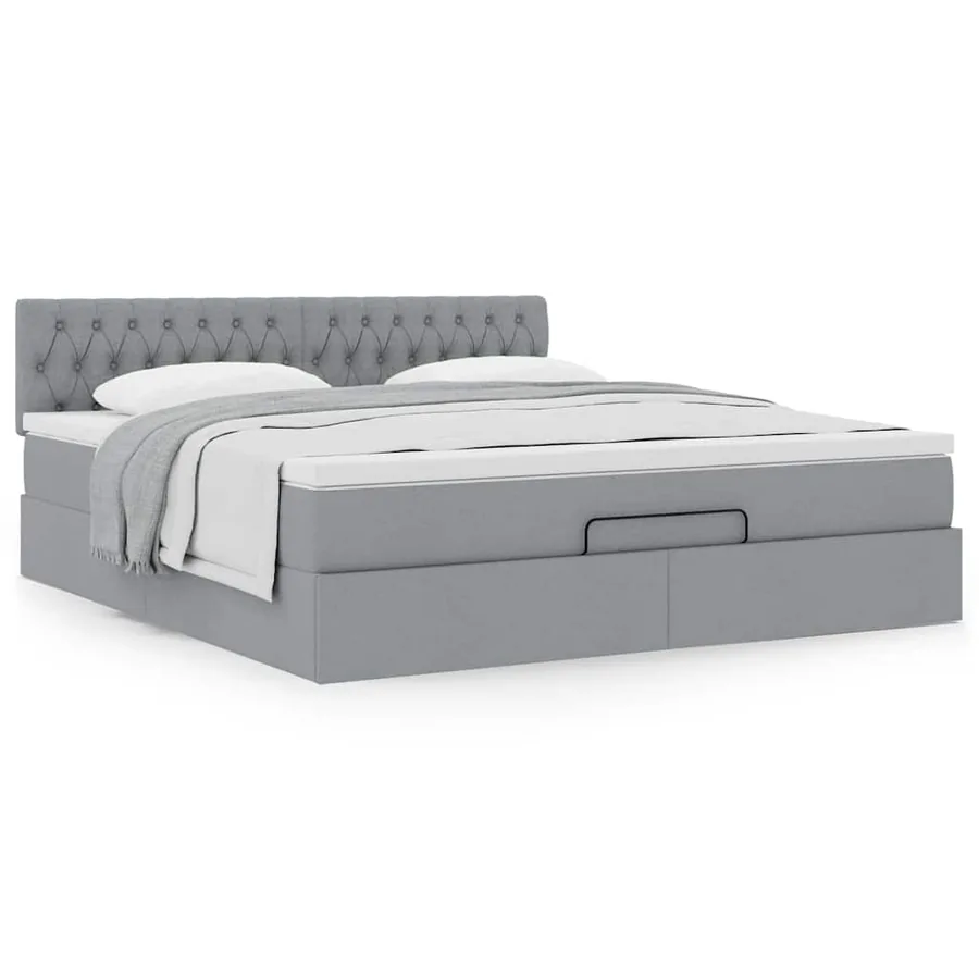 Cadre de lit ottoman et matelas gris clair 180x200 cm tissu - 4