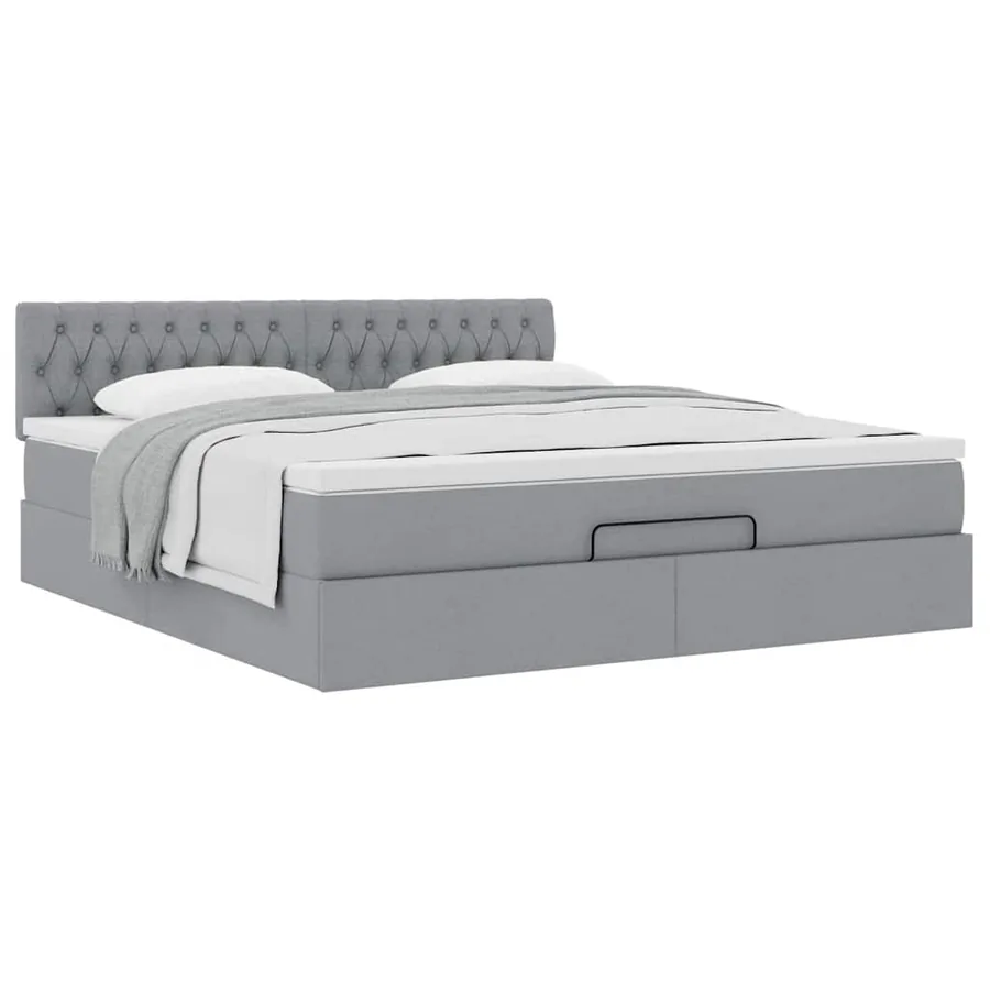 Cadre de lit ottoman et matelas gris clair 180x200 cm tissu - 5