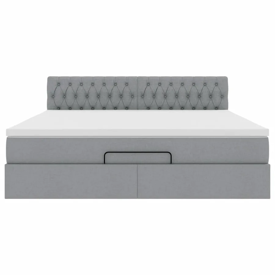 Cadre de lit ottoman et matelas gris clair 180x200 cm tissu - 7
