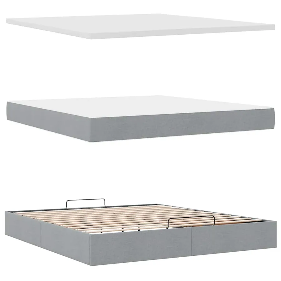 Cadre de lit ottoman et matelas gris clair 180x200 cm tissu - 8