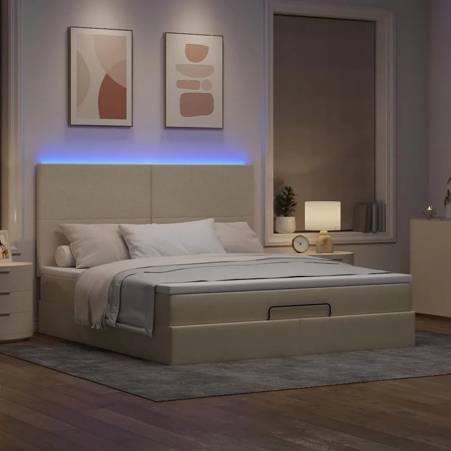 Cadre de lit ottoman avec matelas crème 180x200 cm tissu - 3