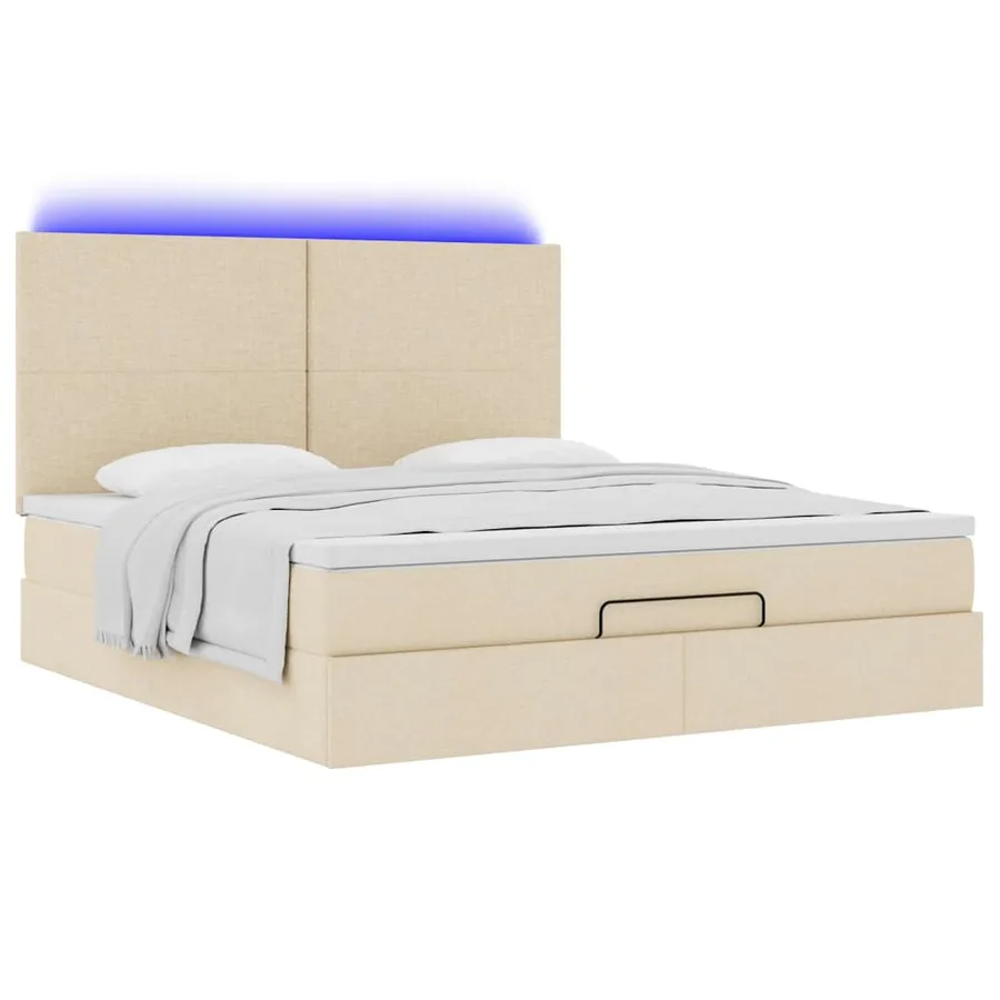 Cadre de lit ottoman avec matelas crème 180x200 cm tissu - 6