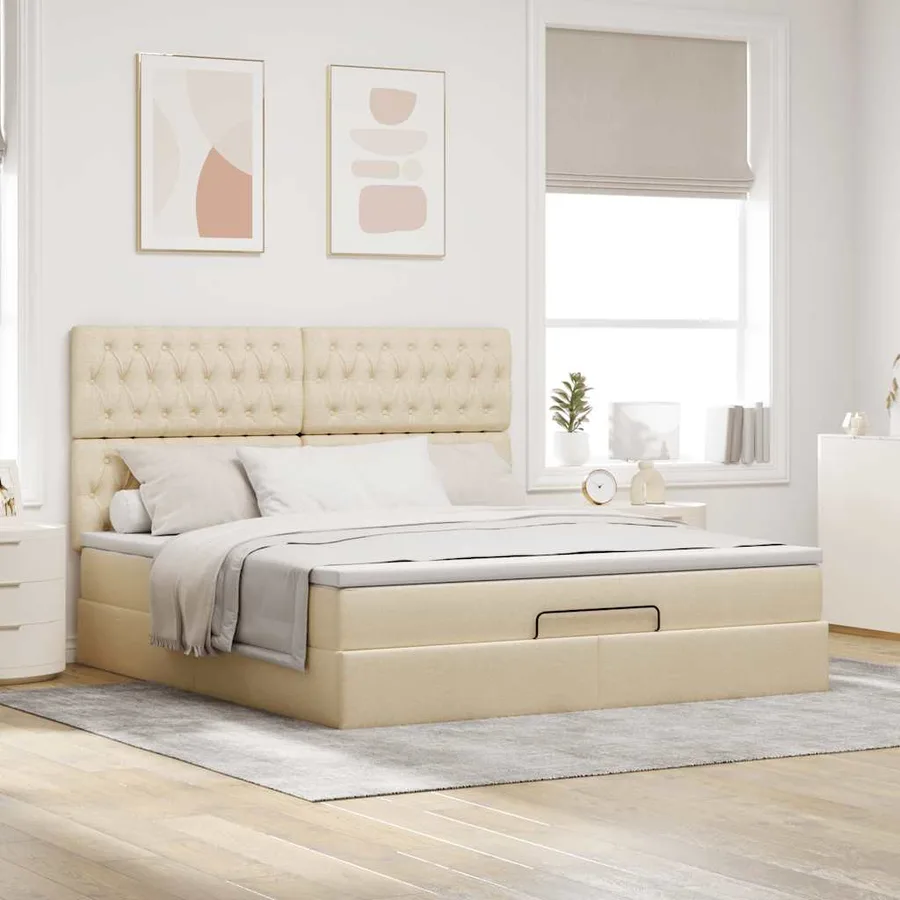 Cadre de lit ottoman avec matelas crème 180x200 cm tissu - 3