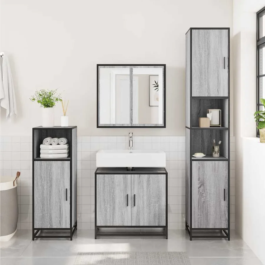 Armoire de lavabo de salle de bain sonoma gris 65x33x60 cm