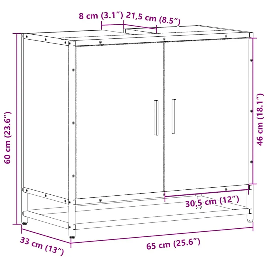 Armoire de lavabo de salle de bain sonoma gris 65x33x60 cm - 11