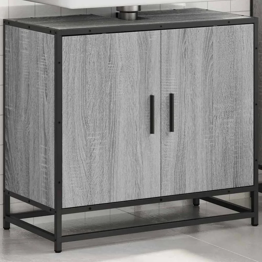Armoire de lavabo de salle de bain sonoma gris 65x33x60 cm - 3