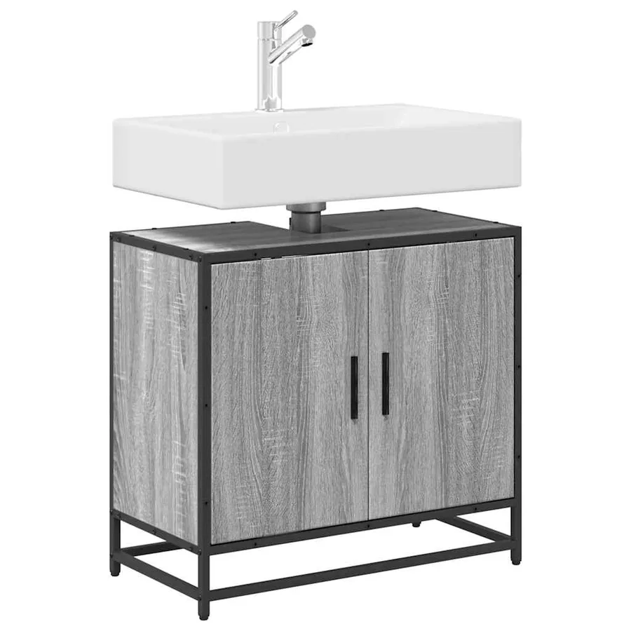 Armoire de lavabo de salle de bain sonoma gris 65x33x60 cm - 4