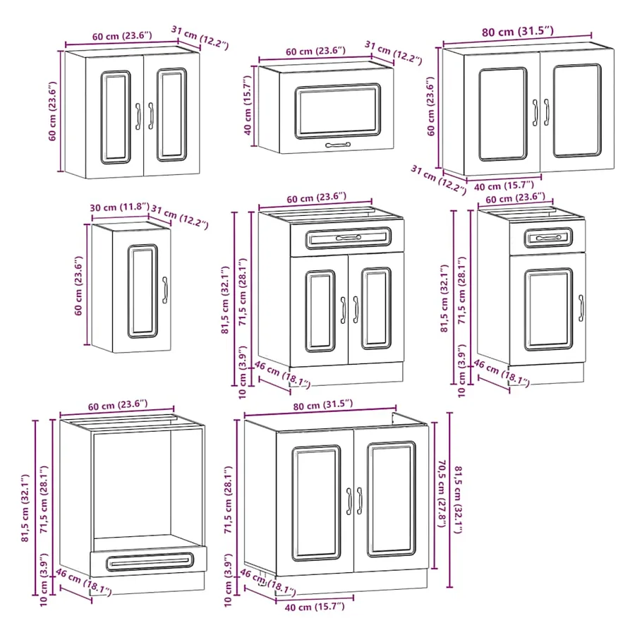 Ensemble d'armoires de cuisine 8 pcs Kalmar bois d'ingénierie - 8