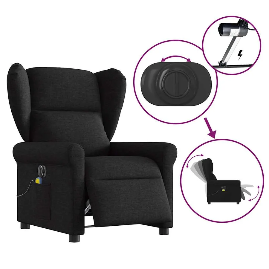 Fauteuil de massage inclinable électrique Noir Tissu - 8