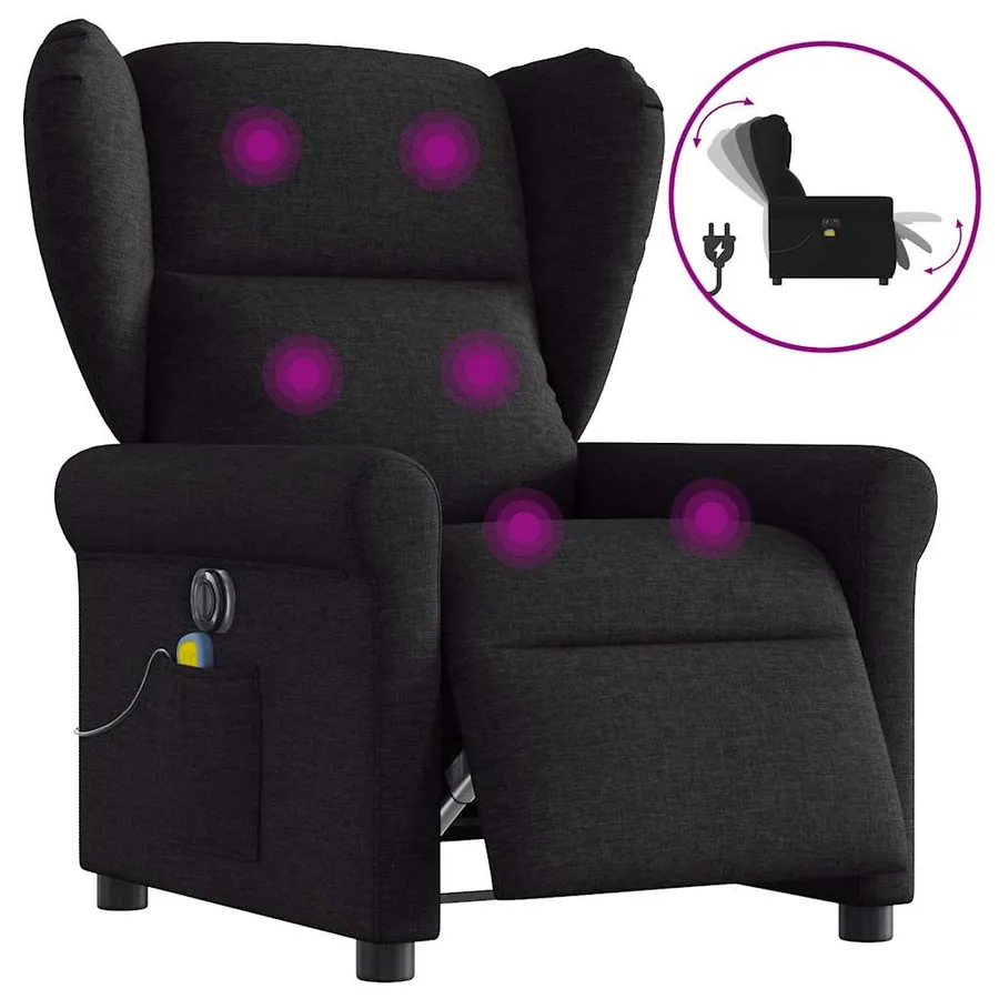 Fauteuil de massage inclinable électrique Noir Tissu - 9