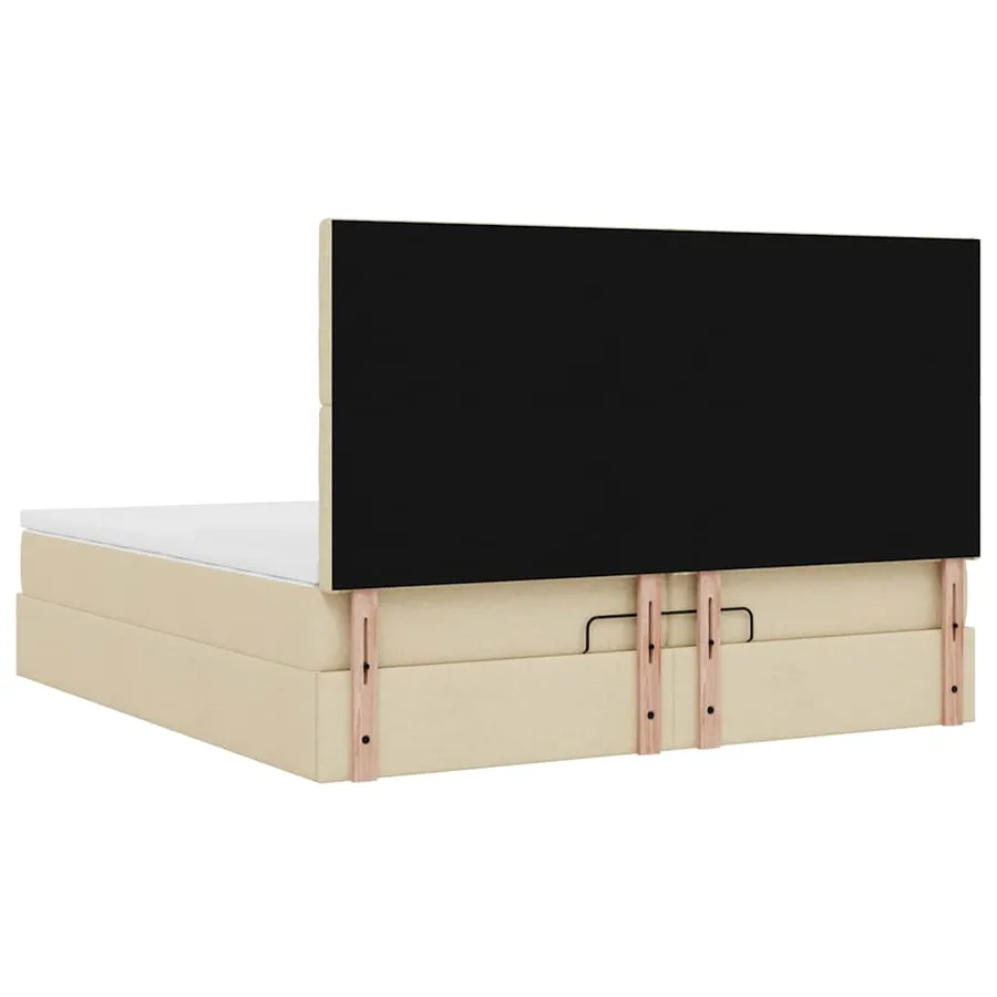 Cadre de lit ottoman avec matelas crème 200x200cm tissu - 11