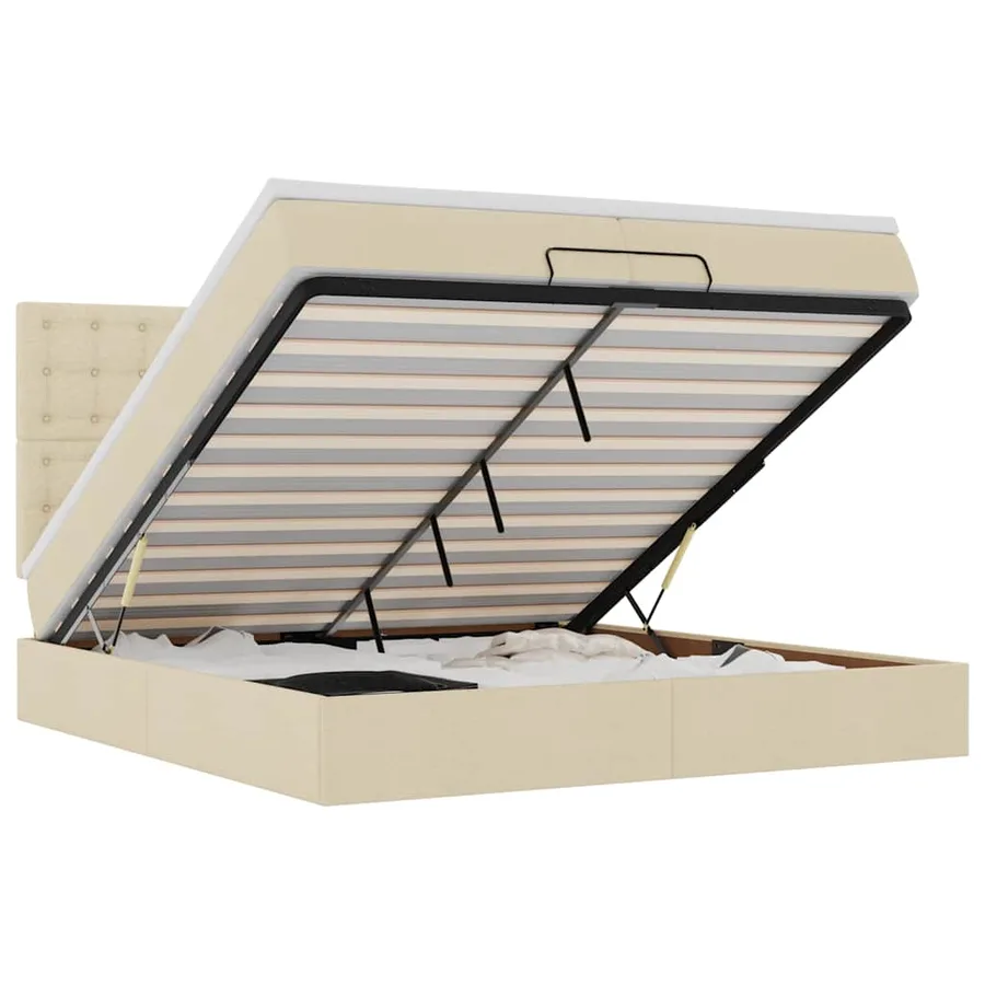 Cadre de lit ottoman avec matelas crème 200x200cm tissu - 2