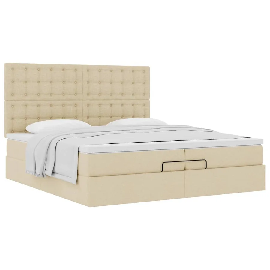 Cadre de lit ottoman avec matelas crème 200x200cm tissu - 4